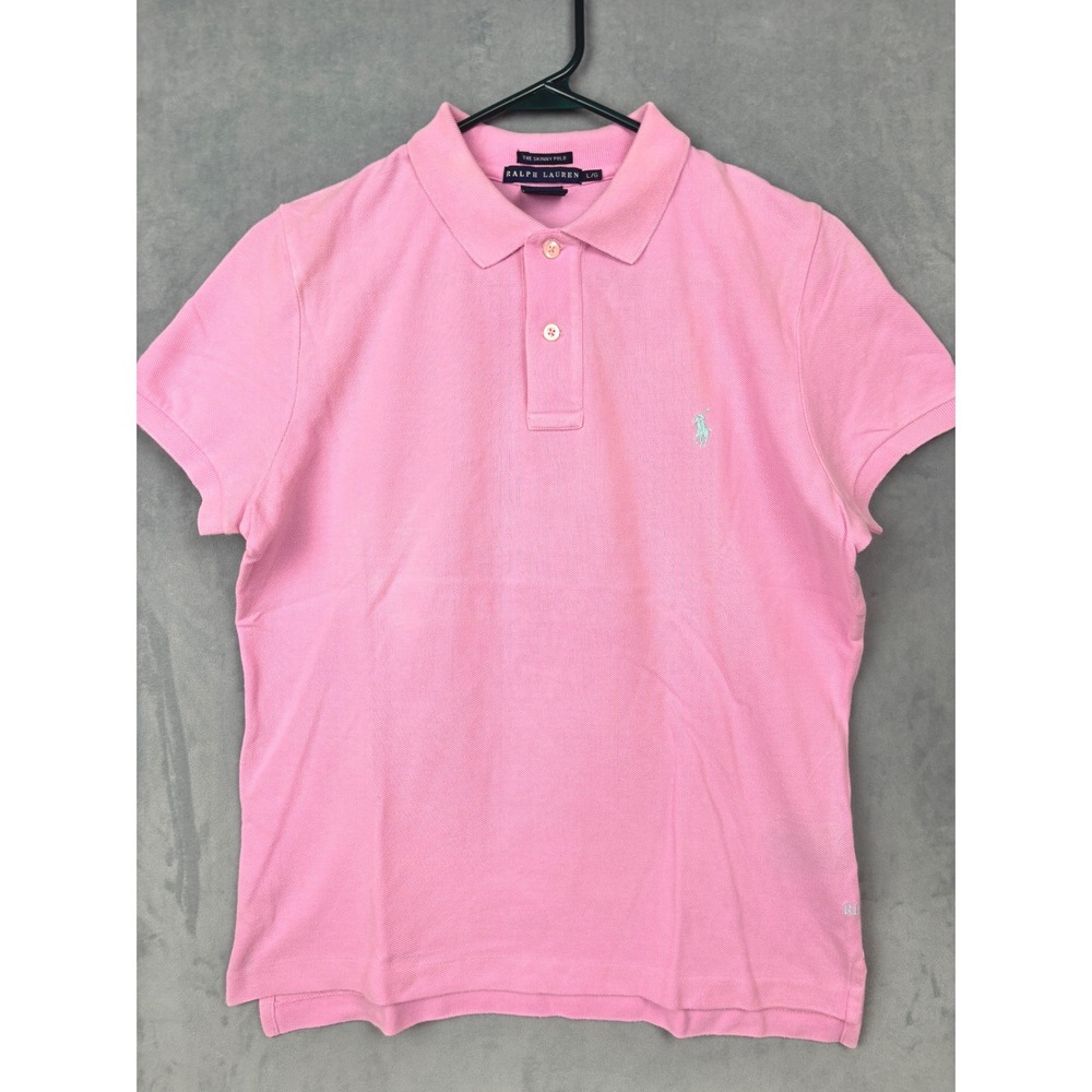 Ralph Lauren Skinny Polo Shirt Pink Cotton Pique Blue Pony Logo Boys Large